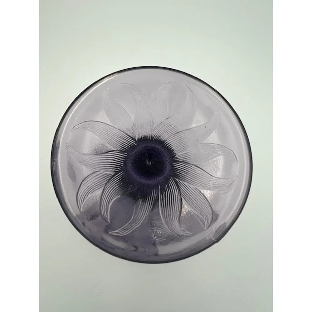 Fenton Purple Amethyst Glass Embossed Daffodils 7in Vase Double Crimp Ruffle Rim